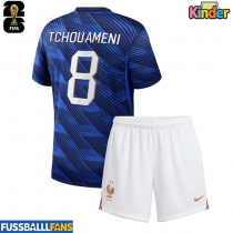 Frankreich Aurelien Tchouameni #8 Heimtrikotsatz Kinder WM 2026 Kurzarm (+ Kurze Hosen)